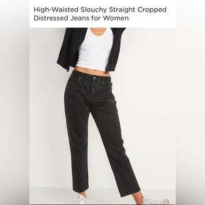 High-Waisted Slouchy Straight Cropped Distressed Jeans for Women Size 0P